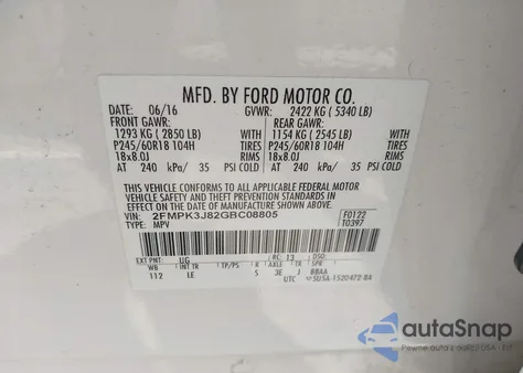 2016 Ford Edge Sel из США, поврежденный, VIN 2FMPK3J82GBC08805